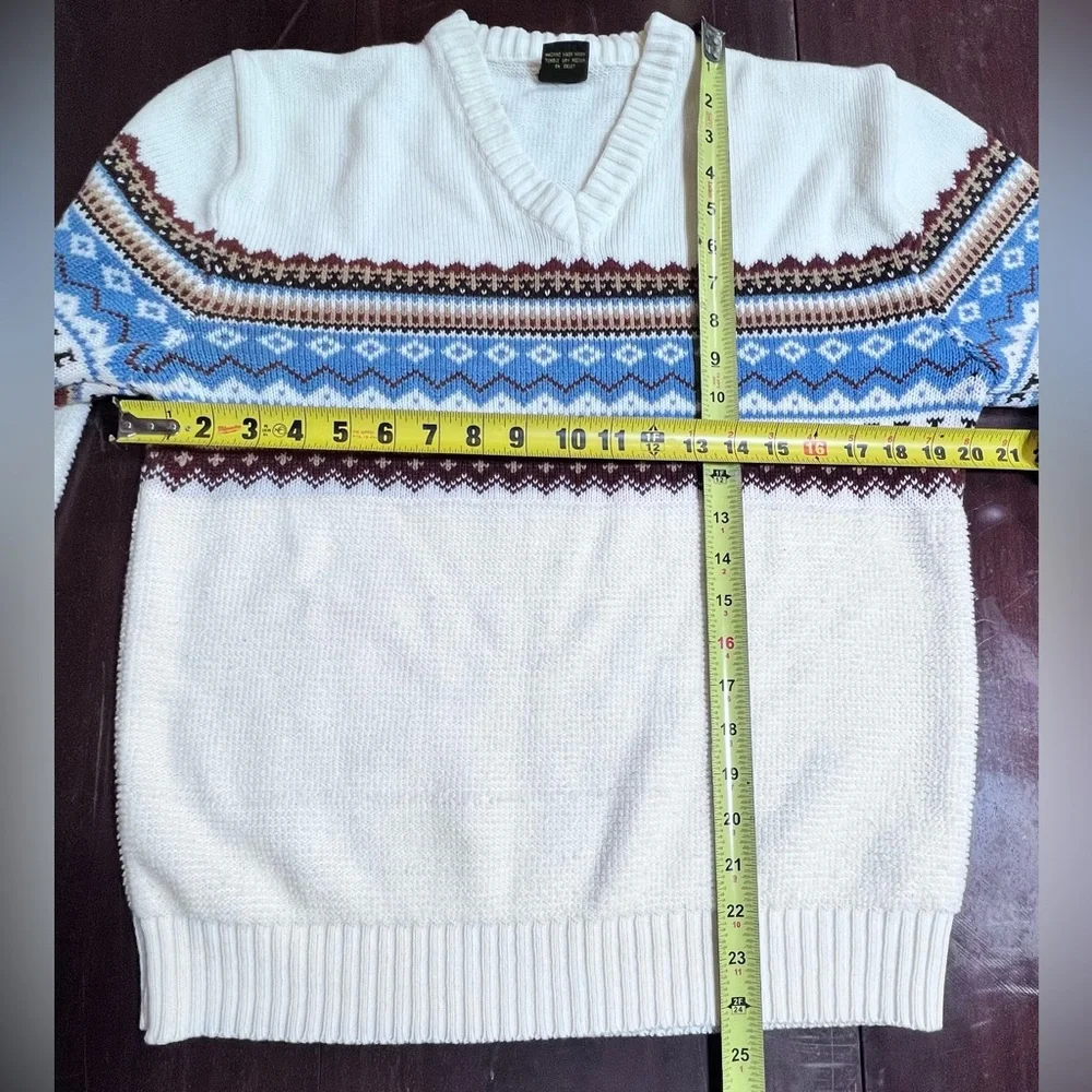 VINTAGE 70s 80s fair isle knit ski sweater v neck chenille earthy neutral unisex